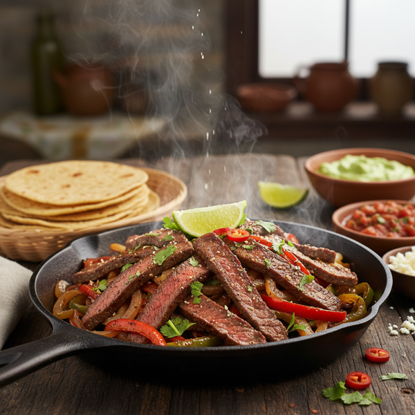 Pan-Seared Spicy Skirt Steak Fajitas recipe