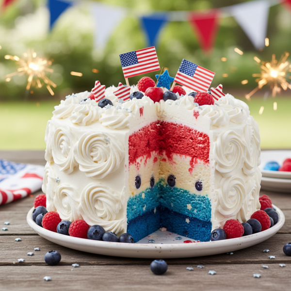 Patriotic Triple-Layer Ice Cream Cake with Stabilized Whipped Cream Frosting recipe