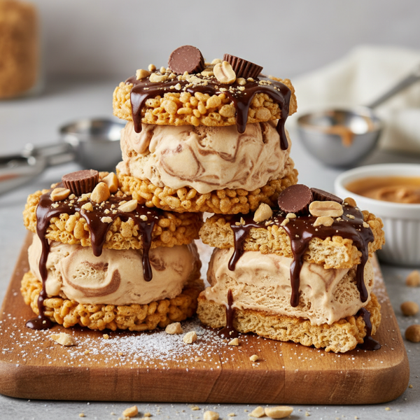 Peanut Butter Rice Krispies Ice Cream Sandwiches recipe