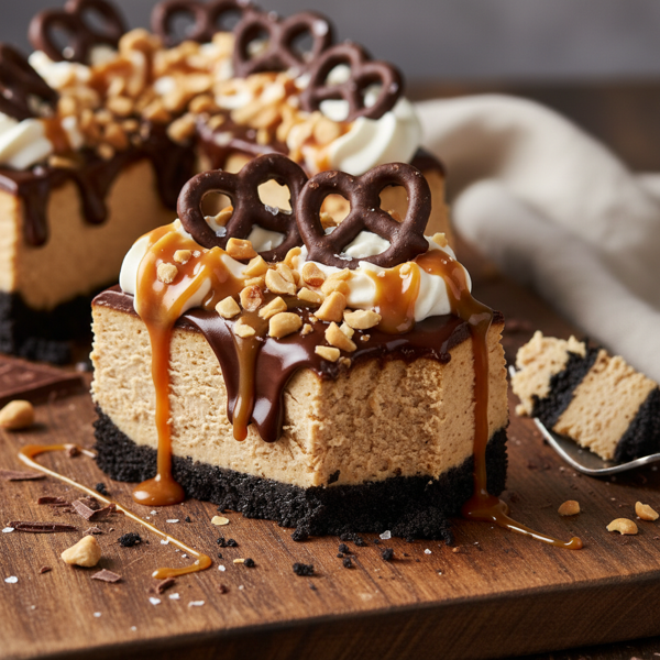 Peanut Butter & Dark Chocolate Caramel Cheesecake Delight recipe