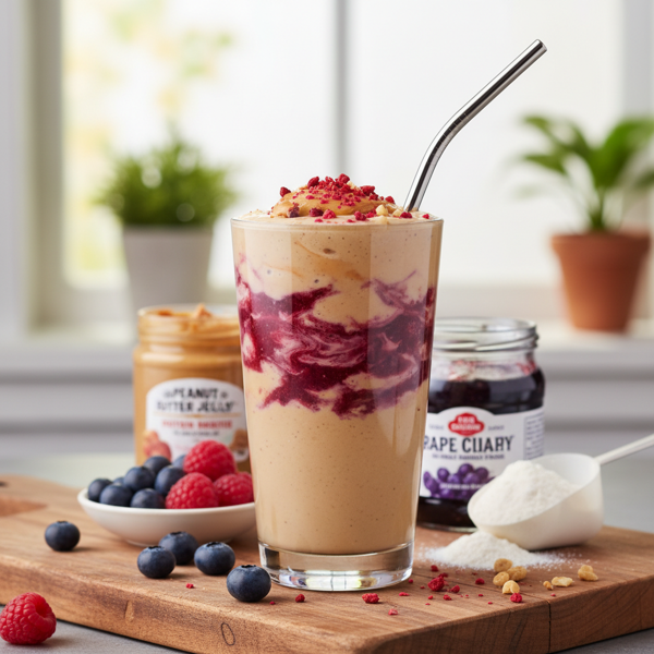 Peanut Butter and Jelly Protein Power Smoothie recipe