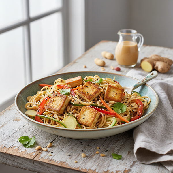 Peanut Ginger Tofu Noodle Salad recipe