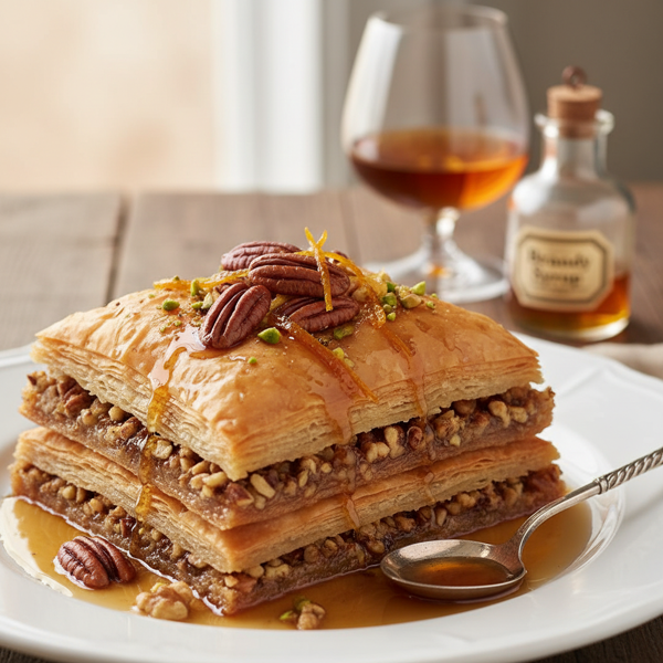 Pecan Delight Baklava with Brandy Syrup recipe