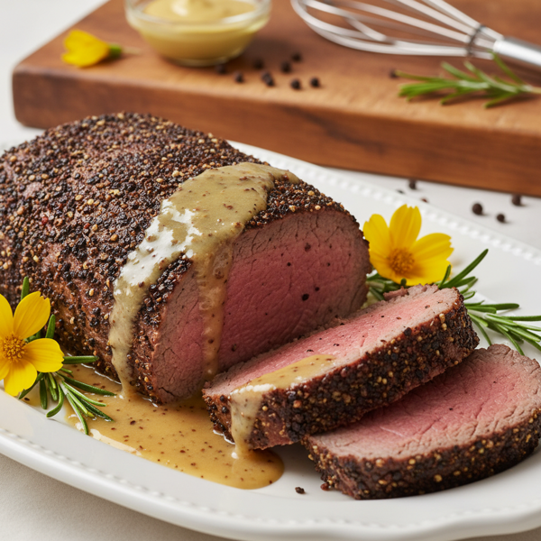 Pepper-Crusted Beef Tenderloin with Dijon Glaze recipe