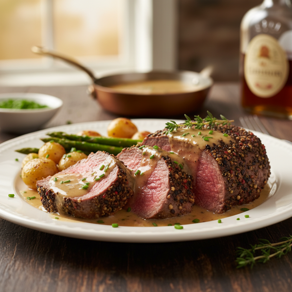 Peppercorn-Crusted Tenderloin with Creamy Brandy Sauce recipe