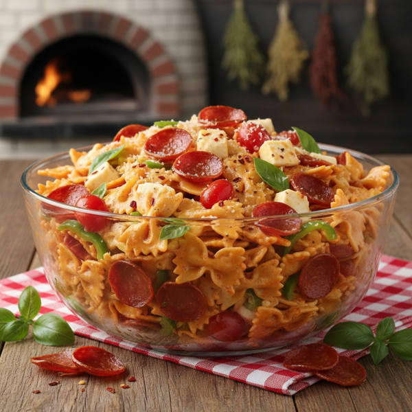 Pepperoni Pizza Bow Tie Pasta Salad recipe