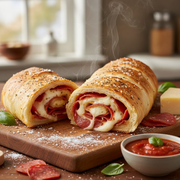 Pepperoni and Cheese Stuffed Stromboli recipe