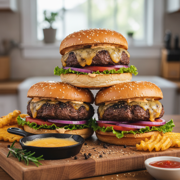 Peppery Cheddar-Stuffed Gourmet Burgers recipe