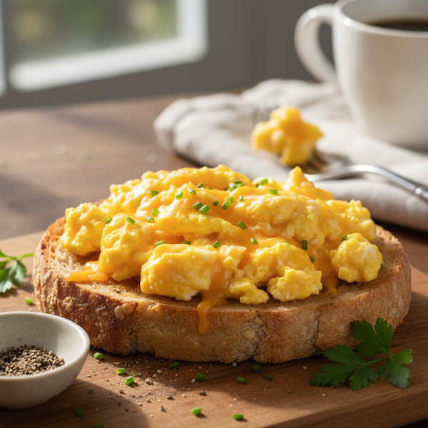 Perfectly Firm Scrambled Eggs with Cheese on Toast recipe