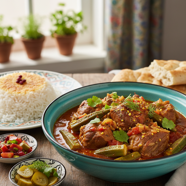 Persian Lamb and Okra Delight (Khoresh Bamieh) recipe