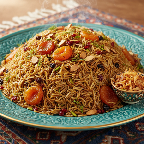 Persian Reshteh Polo: Savory Basmati Rice with Noodles and Spiced Fruit recipe