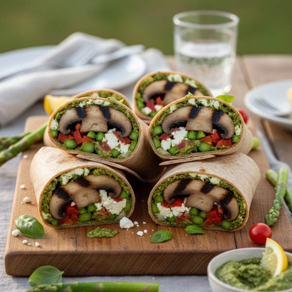 Pesto-Grilled Portobello and Asparagus Wraps recipe