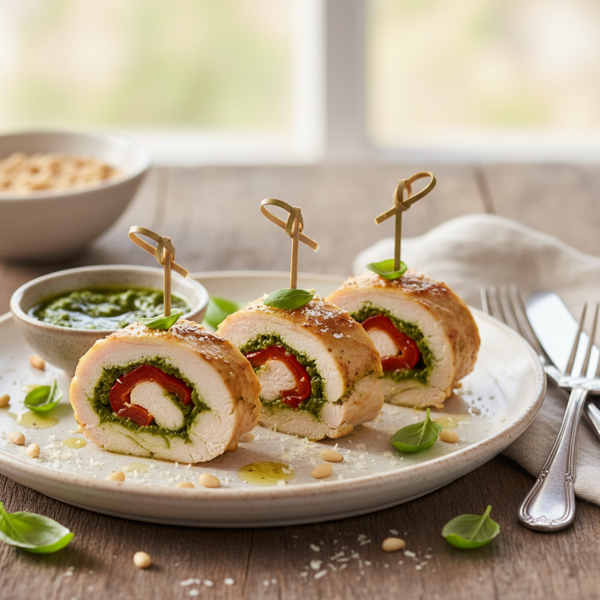 Pesto and Roasted Red Pepper Chicken Roulades recipe