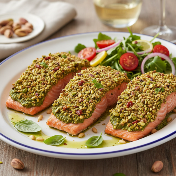 Pistachio-Crusted Pesto Salmon Fillets recipe