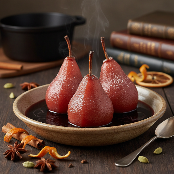 Poached Pears in Spiced Red Wine Reduction recipe