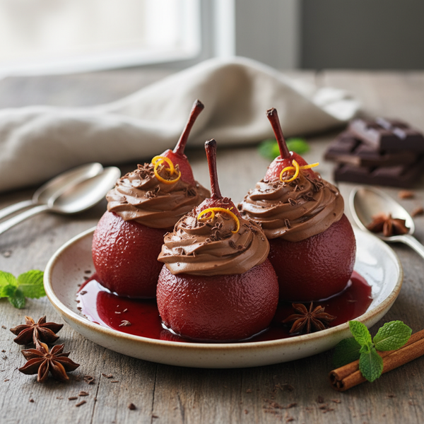 Poached Pears with Chocolate Mascarpone Delight recipe