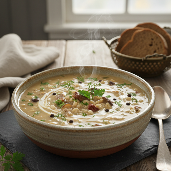 Polish Barley and Mushroom Cream Soup recipe