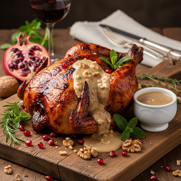 Pomegranate-Glazed Chicken with Walnut Sauce recipe