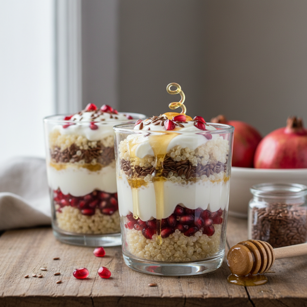 Pomegranate Quinoa Parfait with Honey & Flax recipe