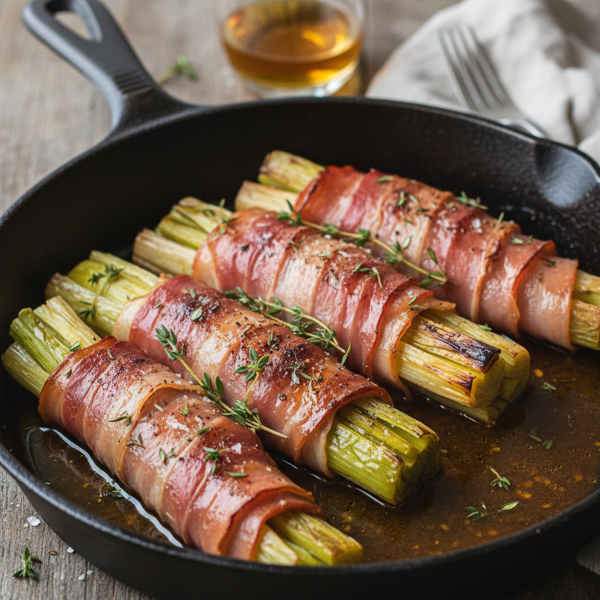 Prosciutto-Wrapped Baked Leeks with Thyme & Sherry recipe