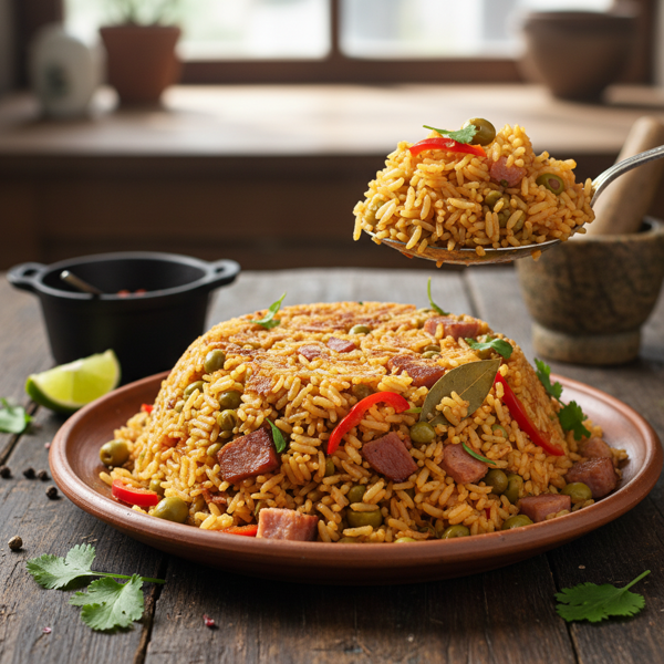 Puerto Rican Rice with Pigeon Peas and Ham recipe