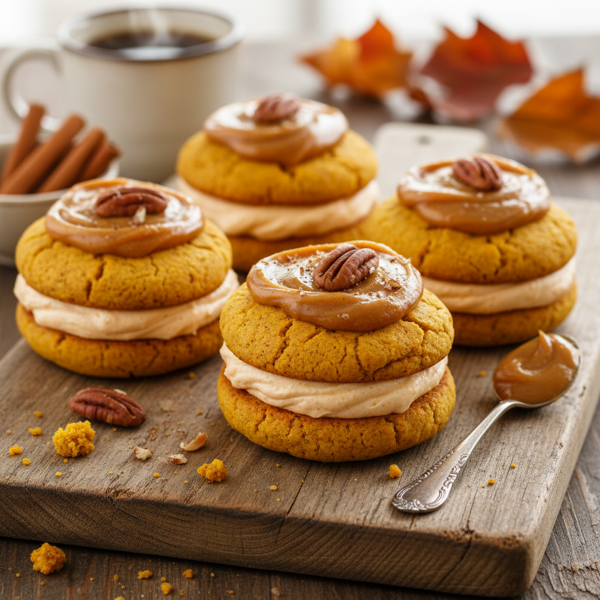 Pumpkin Spice Cream Cookies with Maple Penuche Frosting recipe