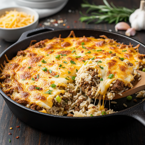 Quick Cheesy Beef Rice Delight recipe