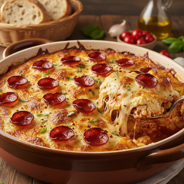 Quick & Cheesy Ravioli Bake with Pepperoni recipe