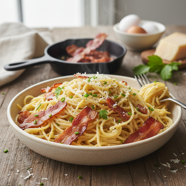 Quick & Creamy Bacon Angel Hair Pasta recipe