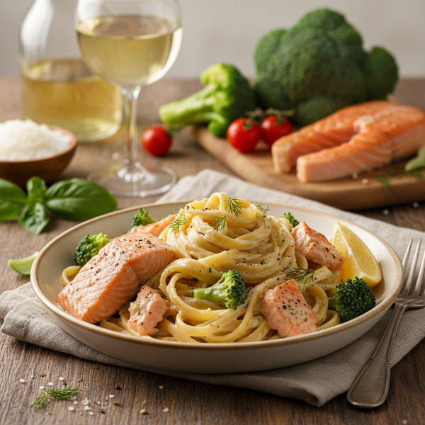 Quick & Creamy Salmon Pasta with Broccoli recipe