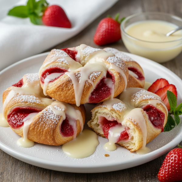 Quick & Easy Strawberry Swirl Pastries with Sweet Vanilla Glaze recipe