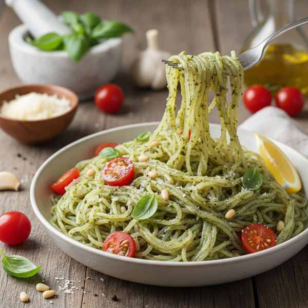 Quick and Flavorful Pesto Shirataki Spaghetti recipe