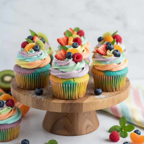 Rainbow Swirl Fruity Cupcakes recipe