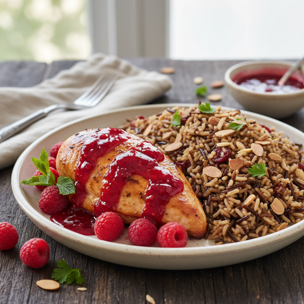 Raspberry Glaze Chicken with Almond Wild Rice recipe