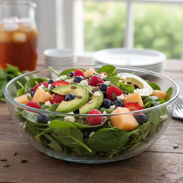 Refreshing Berry-Melon Avocado Spinach Salad recipe