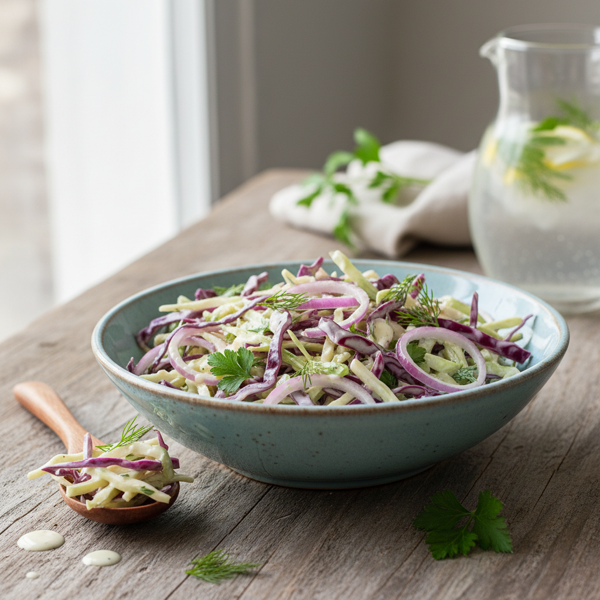 Refreshing Low-Fat Cabbage and Onion Salad with Creamy Dressing recipe