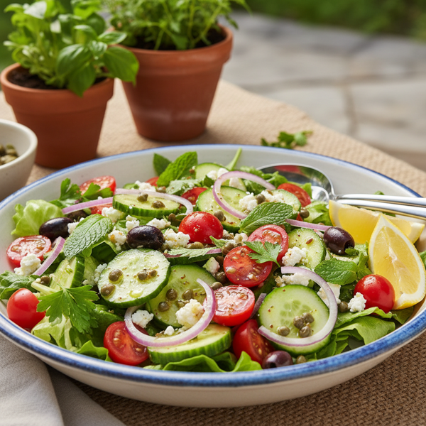 Refreshing Mediterranean Salad with Zesty Lemon Caper Vinaigrette recipe