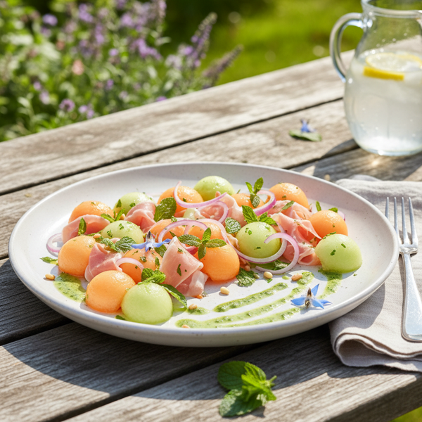 Refreshing Melon and Parma Ham Salad with Mint Vinaigrette recipe