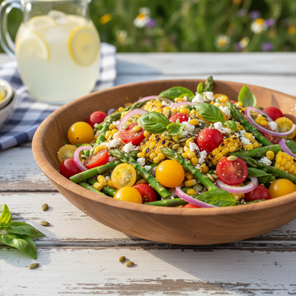 Refreshing Summer Salad with Corn, Cherry Tomatoes, and Asparagus recipe