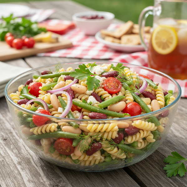 Refreshing Three-Bean Pasta Salad recipe