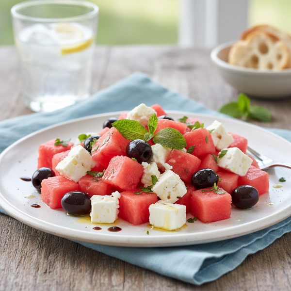 Refreshing Watermelon Feta Medley with Olives recipe