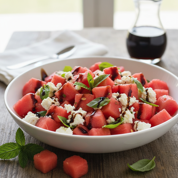 Refreshing Watermelon Feta Mint Salad with Balsamic Dressing recipe