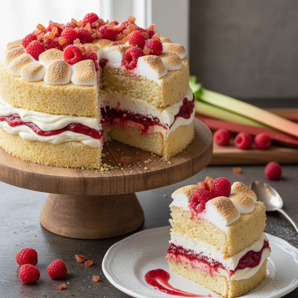 Rhubarb Raspberry Marshmallow Delight Cake recipe