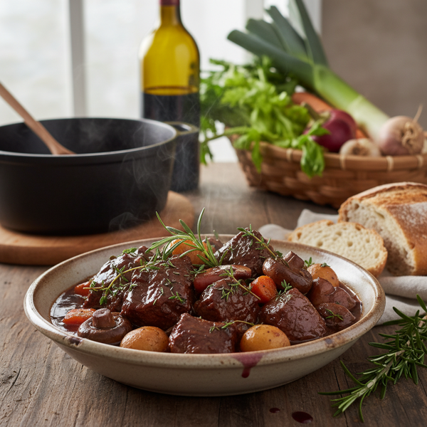 Rich & Robust Beef Stew with Red Wine and Garden Vegetables recipe