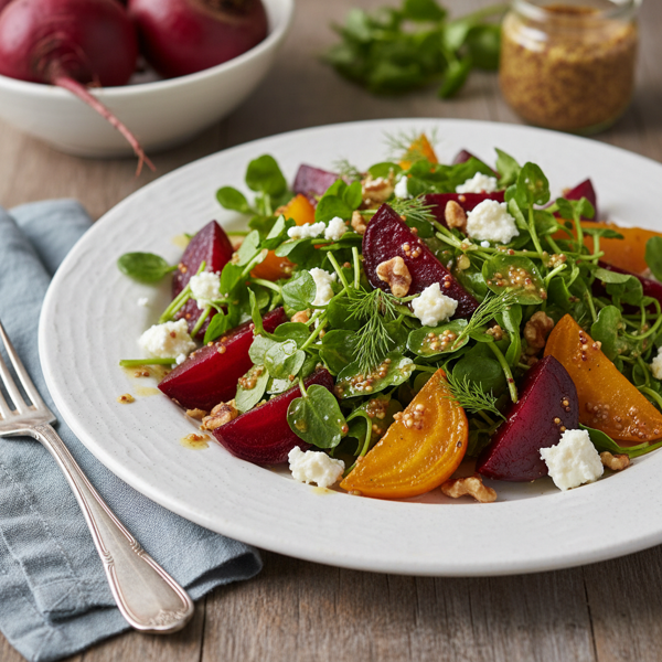 Roasted Beet and Watercress Salad with Mustard Vinaigrette recipe