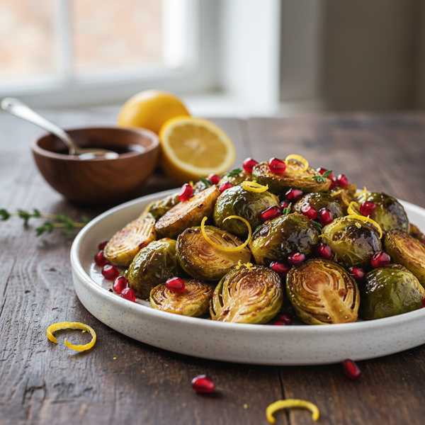 Roasted Brussels Sprouts with Pomegranate Molasses and Meyer Lemon Zest recipe
