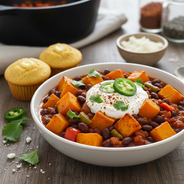 Roasted Butternut Squash & Black Bean Chili recipe