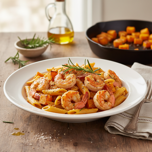 Roasted Butternut Squash and Rosemary Shrimp Penne recipe