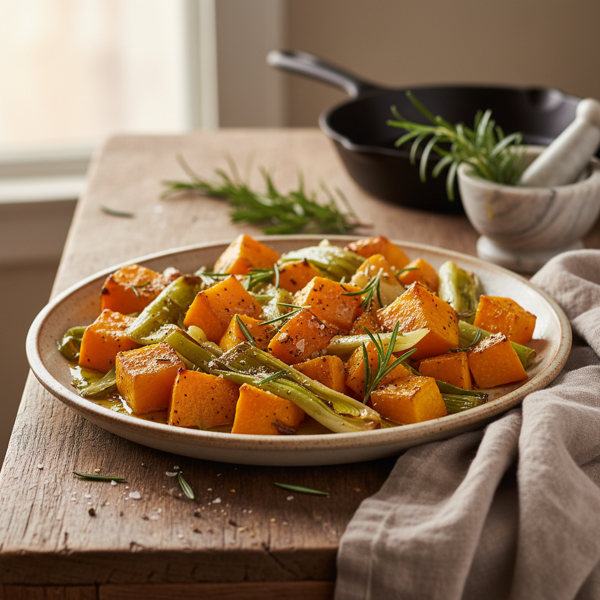 Roasted Butternut Squash with Leeks and Rosemary recipe