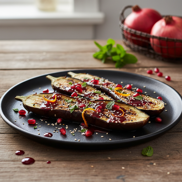 Roasted Japanese Eggplant with Pomegranate Dressing recipe